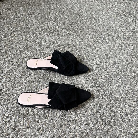 J. CREW Marina Bow Slide Mule Pointed Toe Women’s 6.5 Black Suede Leather EUC - Picture 3 of 8